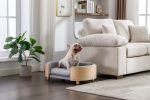 Scandinavian style Elevated Dog Bed Pet Sofa With Solid Wood legs and Bent Wood Back, Velvet Cushion, Mid Size Light Grey