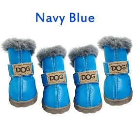 Winter Pet Dog Shoes Warm Snow Boots Waterproof Fur 4Pcs/Set Small Dogs Cotton Non Slip XS For ChiHuaHua Pug Pet Product PETASIA (Color: Navy Blue, size: S (2))