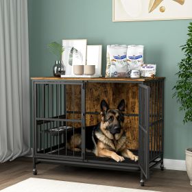 Modern Kennel Dogs room up to 80 LB, Dog crate furniture with Multi-Purpose Removable Tray, Double-Door Dog House, lift Panel, 360 Degree Rotation - (Color: Antique brown)