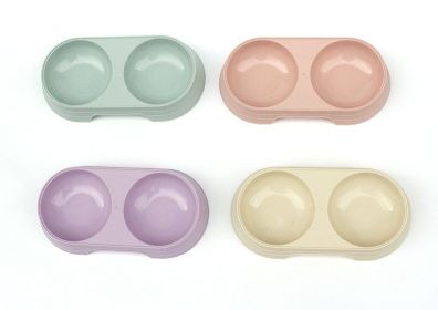 Wheat straw pet double bowl dog bowl cats dogs drinking and eating dual-use meal bowl (colour: Blue, size: Shuangwan of wheat)