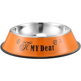 Stainless steel dog bowl; color anti-skid dog bowl; cat bowl (colour: 22cm, size: Orange cartoon)