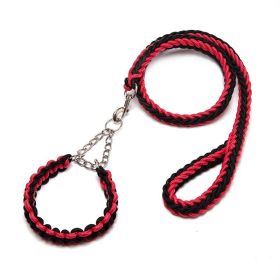 Eight-strand nylon braided dog collar leash dog chain impact blasting chain pet leash (Specification (L * W): M, colour: Red and black)