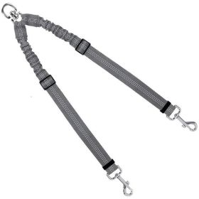 Dog Double Leashes - No Tangle Dog Leash Coupler; Comfortable Shock Absorbing Reflective Bungee Lead for Nighttime Safety (colour: grey)