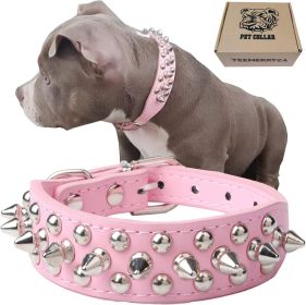 Adjustable Microfiber Leather Spiked Studded Dog Collar with a Squeak Ball Gift for Small Medium Large Pets Like Cats/Pit Bull/Bulldog/Pugs/Husky (Color: Pink, size: S(10.8"-13.2" / 27.5cm-33.5cm))