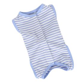Little dog striped belly protection clothes Teddy Bomei Keji fighting cattle dog spring and summer clothing pet small dog thin clothes (Color: Striped belly protector blue, size: M)